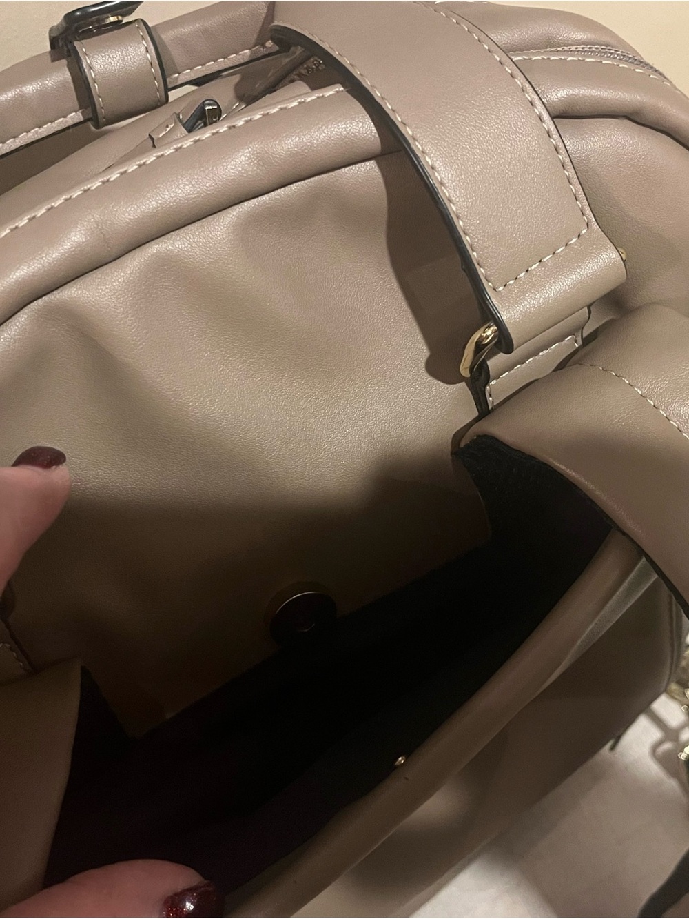 Like New Bugatti Taupe Faux-Leather Convertible Backpack Messenger - Picture 4 of 11